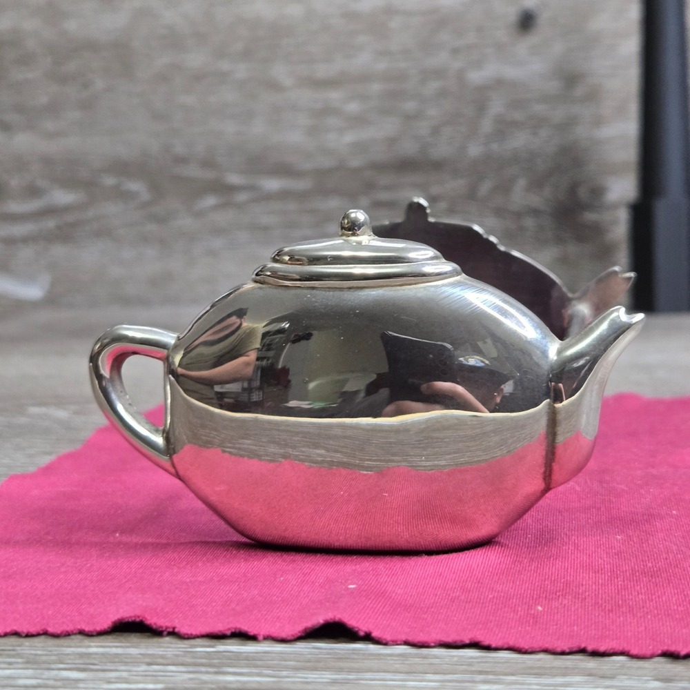 Unbranded Tea Bag Caddy OS Silver Vintage Teapot Shape Amy's Teas Holder